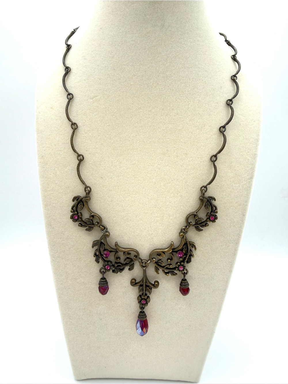 Vintage Avon Victorian Revival Festoon Necklace - Pink Rhinestones & AB Crystal